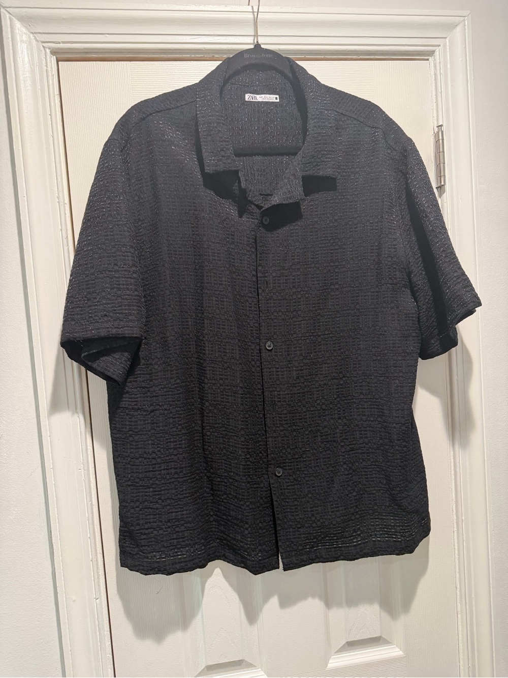 Black Textured Short Sleeve Button-Up Shirt